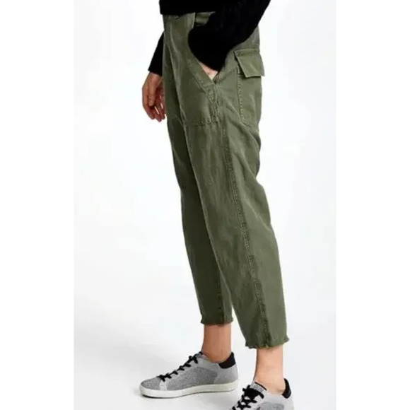 Nili Lotan 2 Slouchy Linen Luna Pant $395 Drop Crotch Crop Cotton Army Green NWT - Picture 5 of 10